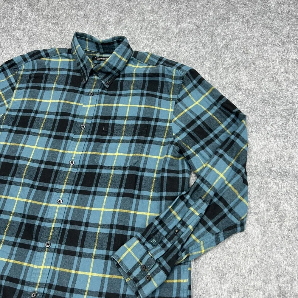 Banana Republic Shirt Mens L Blue Plaid Flannel Long Sleeve Button Casual Fall